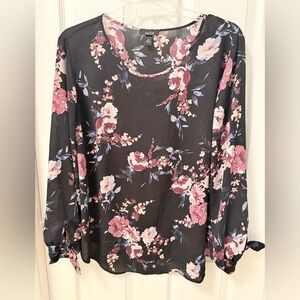 ALYX Women's Black Floral long tie sleeve Plus Blouse size 3x. BOHO. EUC AE